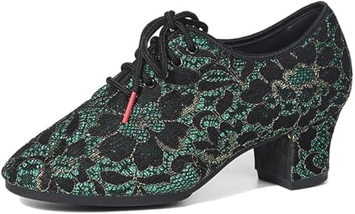 YCALCP Latein Tanzschuhe Damen Schwarz mit Schnüren Geschlossene Salsa Tango Ballsaal Training Tanzschuhe, 36.5 EU von YCALCP