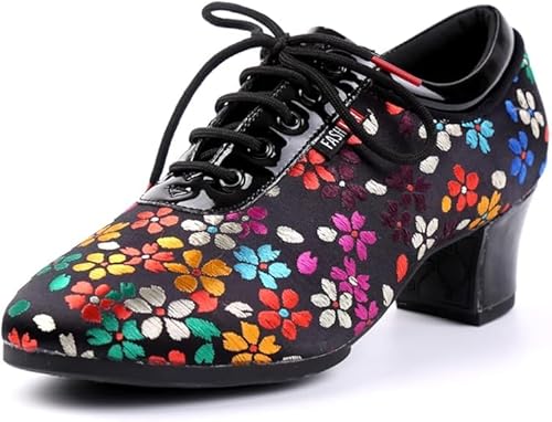 YCALCP Latein Tanzschuhe Damen Schwarz mit Schnüren Geschlossene Salsa Tango Ballsaal Training Tanzschuhe, 37.5 EU von YCALCP