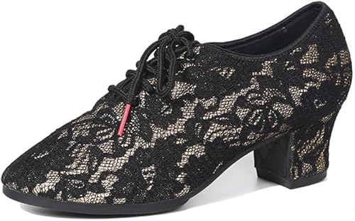 YCALCP Latein Tanzschuhe Damen Schwarz mit Schnüren Geschlossene Salsa Tango Ballsaal Training Tanzschuhe, 38.5 EU von YCALCP