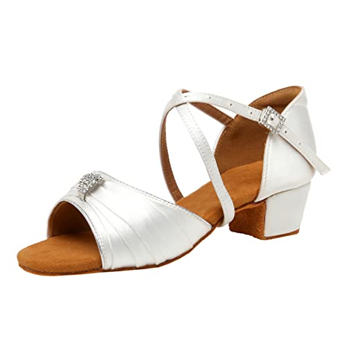 YCALCP Latein Tanzschuhe Mädchen Satin Niedrigem Absatz Salsa Ballsaal Schuhe,L1030-3-Weiß-EU 37 von YCALCP