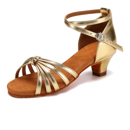 YCALCP Latein Tanzschuhe Mädchen Satin Niedrigem Absatz Tango Salsa Gesellschaftstanz Ballsaal Schuhe,217XGG-Gold-EU 38.5 von YCALCP