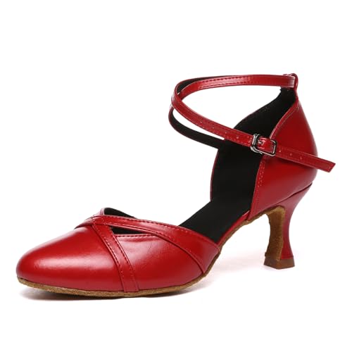 YCALCP Tanzschuhe Damen Standard und Latein Geschlossen Latein Tanzschuhe Damen 6cm Damen Salsa Latin Tanzschuhe Tango,YC-L618-Rot-6cm-S,EU 38 von YCALCP