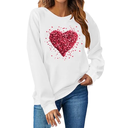 Angebote Des Tages Heute Damen Pullover mit Herzen Valentinstag Oberteile Klassisch Liebe Muster Valentinstag Sweatshirt Langarmshirt Rundhals Pullover Pulli Shirt Cute Herz Print Valentinstag Tops von YCBMINGCAN