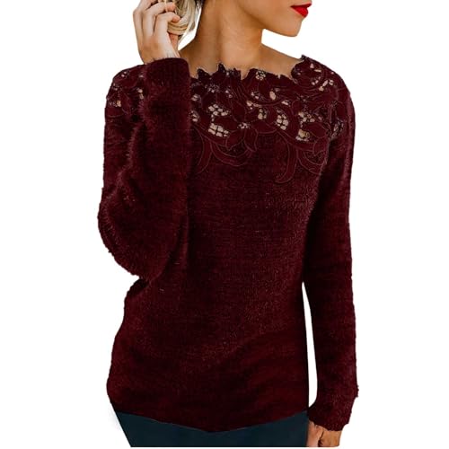 Angebote Des Tages Heute Pullover Damen Warmer Fleece Winterpullover Grosse Grössen Fleecepullover Hollow Out Blumen Top Einfarbig Rundhals Sweatshirt Ohne Kapuze Oberteil Langarmshirt Elegant von YCBMINGCAN