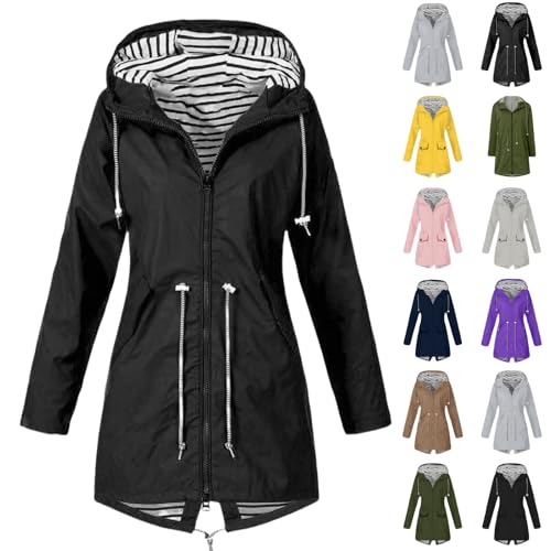 Angebote-Des-Tages-Heute Regenjacke Damen Wasserdicht Atmungsaktiv übergangsjacke Outdoor Wanderjacke Softshelljacke mit Kapuze Gefüttert Winddichte Regenjacke Funktionsjacke Große Größen S-5XL von YCBMINGCAN