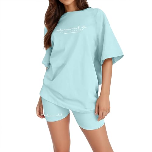 Angebote Des Tages Heute Sportanzug Damen Kurzarm Trainingsanzug Set Tracksuit Rundhalsausschnitt Einfarbig Zweiteiler Zweiteiler Jogginganzug Loungewear Outfit Jogger Trainingsanzug Set Sport Outfit von YCBMINGCAN