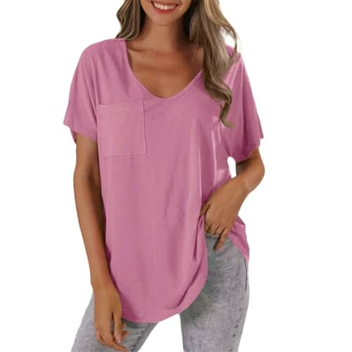 Blitzangebote Basic T Shirt Damen Oversize Tshirt Große Größen V Ausschnitt Longbluse Schwarzes T-Shirt Damen Locker Sommerbluse Elegant Kurzarm Tshirt Baumwolle Sommer Shirts Tunika Bluse Oberteile von YCBMINGCAN