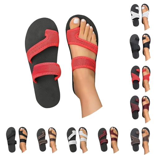 Blitzangebote-Des-Tages Orthopädische Sandalen Damen Hallux Valgus Flach Pantolette Leichte Mesh Strandsandalen Bequeme Big Toe Hausschuhe Breite Füße Casual Freizeitschuhe Pantolette Sommerschuhe von YCBMINGCAN