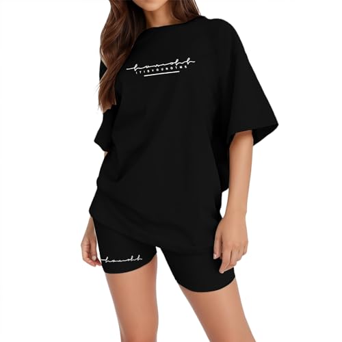 Blitzangebote Des Tages Sportanzug Damen Kurzarm Trainingsanzug Set Tracksuit Rundhalsausschnitt Einfarbig Zweiteiler Zweiteiler Jogginganzug Loungewear Outfit Jogger Trainingsanzug Set Sport Outfit von YCBMINGCAN