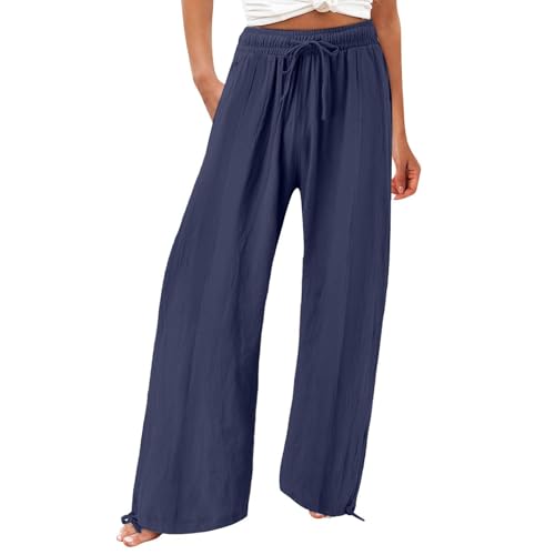 Blitzangebote Weiße Hose Damen Leinenhose Leichte Sommerhose Damen Loose Fit Baggy Hose Elegant Outdoor Strandhose High Waist Stoffhose Damen Leicht Lang Wide Leg Freizeithose mit Taschen von YCBMINGCAN