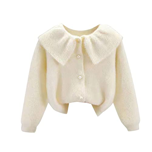 Kleinkind Baby Jungen Mädchen Solide Langarm Fleece Pullover Strickjacke Mantel Jacke Äußere Outfits Kleidung Winterjacke Damen Steppjacke (Beige, 8-10 Years) von YCBMINGCAN