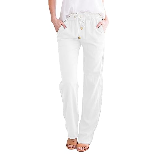 Outlet Angebote Sommerhose Damen Leicht Leinenhose für Damen Elegante Damen Leichte Sommerhose Damen Atmungsaktive Strandhose Lange High Waist Outdoorhose Damen Freizeithose Haushose Stoffhose von YCBMINGCAN