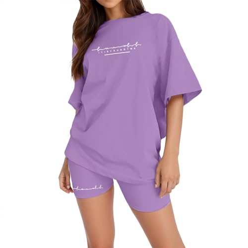 Outlet Angebote Sportanzug Damen Kurzarm Trainingsanzug Set Tracksuit Rundhalsausschnitt Einfarbig Zweiteiler Zweiteiler Jogginganzug Loungewear Outfit Jogger Trainingsanzug Set Sport Outfit von YCBMINGCAN