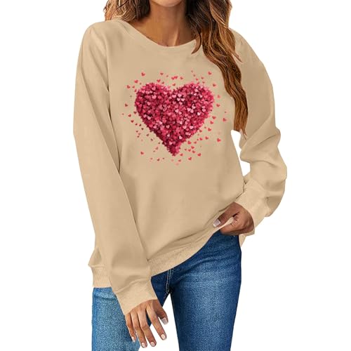 Pullover Damen Elegant Damen Pullover mit Herzen Valentinstag Oberteile Klassisch Liebe Muster Valentinstag Sweatshirt Langarmshirt Rundhals Pullover Pulli Shirt Cute Herz Print Valentinstag Tops von YCBMINGCAN