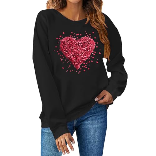 Pullover Damen ElegantDamen Pullover mit Herzen Valentinstag Oberteile Klassisch Liebe Muster Valentinstag Sweatshirt Langarmshirt Rundhals Pullover Pulli Shirt Cute Herz Print Valentinstag Tops von YCBMINGCAN