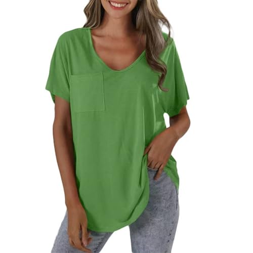 Retourenkauf Angebote Basic T Shirt Damen Oversize Tshirt Große Größen V Ausschnitt Schwarzes T-Shirt Damen Locker Sommerbluse Elegant Kurzarm Tshirt Baumwolle Sommer Shirts Tunika Bluse Oberteile von YCBMINGCAN