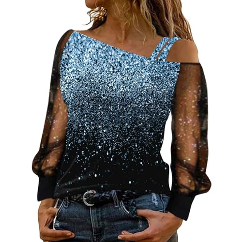 Retourenkauf Angebote Glitzer Top Bluse Damen Glitzer Oberteile Elegant Glitzerpulver Silvester Outfit Pailletten Oberteil Glitzer Shirt Damenblusen Langarm Große Größen Tunika Festliche Oberteile von YCBMINGCAN
