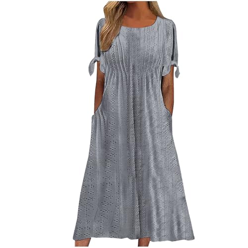 Sale Damen Strandkleid Kurzarm Lange Boho Kleid Maxikleider Elegant Tunika Kleider Shirtkleid mit Taschen Blusenkleid Frühlingskleid A Linien Sommerkleider Damen Leicht und Luftig Midikleid von YCBMINGCAN