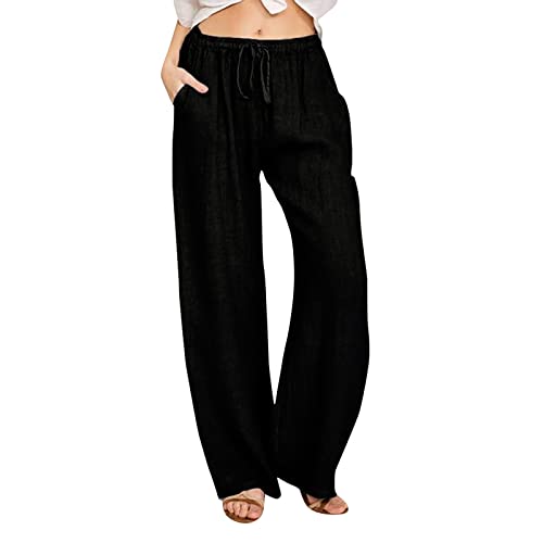 Sommerhose Damen Leicht Leinenhose Damen Leichte Sommerhose Damen Aus Leinen für Damen Lässige Basic Hose Damen Lockere Freizeithose Strand Lange Sommerhose Damen Boho Strandhose Mit Taschen von YCBMINGCAN