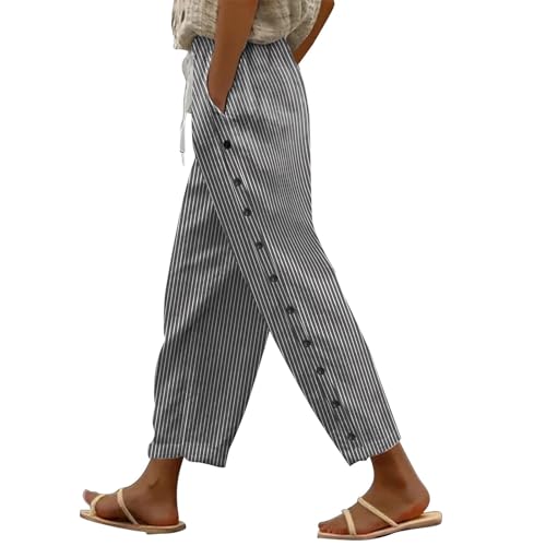 YCBMINGCAN Damen Sommer Hosen Leinenhose für Damen Lange Leichte Freizeithose Elegante Sommerhose Leicht Hoher Taille Stoffhose Freizeithosen Große Größen Hosen Strandhose Mit Taschen von YCBMINGCAN