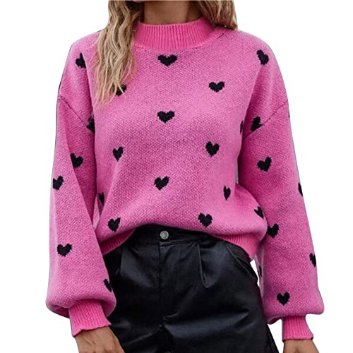 Warehouse Deal Retourenware Sweatshirt Damen Herz-Pullover für Damen Strickpullover Langärmelig Elegant Pullover mit Herzen Damen Valentinstag Oberteile Rundhalsausschnitt Niedlich Pullover Für Damen von YCBMINGCAN