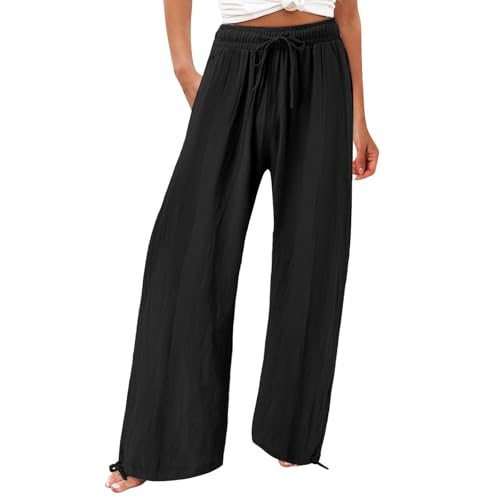 Warehouse Deal Retourenware Weiße Hose Damen Leinenhose Leichte Sommerhose Damen Loose Fit Baggy Hose Elegant Strandhose High Waist Stoffhose Damen Leicht Lang Wide Leg Freizeithose mit Taschen von YCBMINGCAN