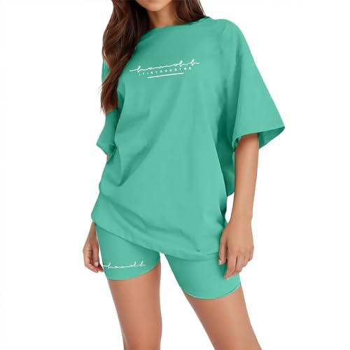 Warehouse Deal Sportanzug Damen Kurzarm Trainingsanzug Set Tracksuit Rundhalsausschnitt Einfarbig Zweiteiler Zweiteiler Jogginganzug Loungewear Outfit Jogger Trainingsanzug Set Sport Outfit von YCBMINGCAN