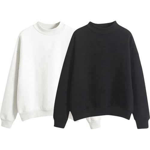 YCBMINGCAN 2er Pack Sweatshirt Damen Ohne Kapuze, Oversize Pullover Damen im Basic Set, Langarmshirt Oberteile für Herbst & Winter von YCBMINGCAN