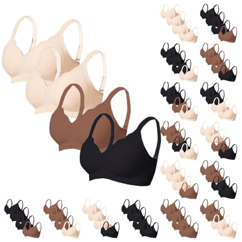 YCBMINGCAN 4er Pack Damen BH Set Ohne Bügel, Bequemer Basic-BH für Täglichen Komfort, Bügellos mit Weichen Soft-Cups, Verstellbaren Trägern und Hakenverschluss,Damen-BHS von YCBMINGCAN