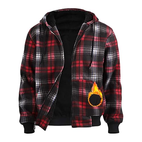 YCBMINGCAN Angebote Des Tages Heute Blitzangebote Fleecejacke Herren Flanellhemd Herren Kariert Winterjacke Langarm Fleecejacke Holzfäller Jacke Gefüttert Button Down Freizeithemd Mit Kapuze von YCBMINGCAN
