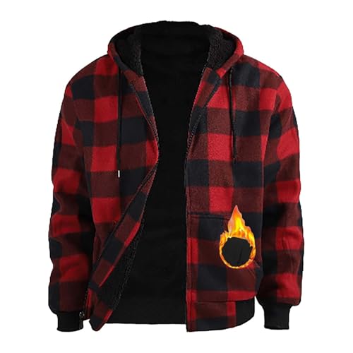 YCBMINGCAN Angebote Des Tages Heute Blitzangebote Heizjacke Herren Flanellhemd Herren Kariert Winterjacke Langarm Fleecejacke Holzfäller Jacke Gefüttert Button Down Freizeithemd Mit Kapuze von YCBMINGCAN