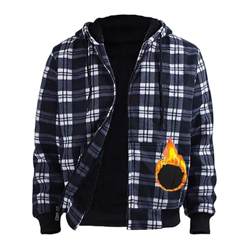 YCBMINGCAN Angebote Des Tages Heute Jacke Herren Winter Flanellhemd Herren Kariert Winterjacke Langarm Fleecejacke holzfäller jacke gefüttert Button Down Freizeithemd Mit Kapuze Herren Flanell-Hemden von YCBMINGCAN