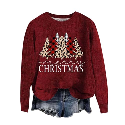 YCBMINGCAN Angebote Des Tages Heute Blitzangebote Pullover Damen Lustige Weihnachtspullover Damen Strickpullover Winter Rundhals Pulli Lose Sweatshirt Damen Langarm Oberteile Warm Tunika Tops von YCBMINGCAN