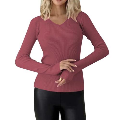 YCBMINGCAN Angebote Des Tages Heute Damen Weihnachtspullover Damen Pullover Strickpullover Einfarbiger Elegant V Ausschnitt Langarm Stehkragen Weich Knit Sweater,Warm Winter Elatische von YCBMINGCAN