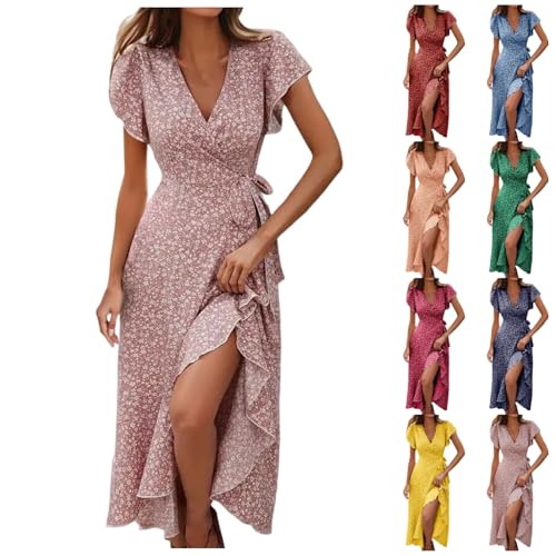 YCBMINGCAN Damen Boho Maxikleid mit Blumenmuster | V-Ausschnitt Sommerkleid für Strand & Festival | Leichtes, fließendes Strandkleid mit Schlitz | Lang von YCBMINGCAN