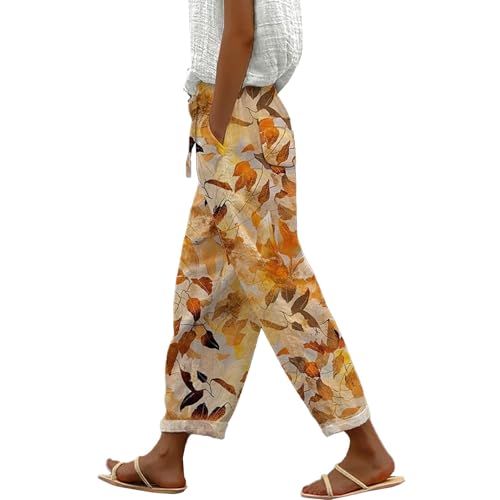 YCBMINGCAN Blitzangebote Stoffhose Damen Sommer Leinenhose Lange Leichte Freizeithose Elegante Sommerhose Damen Leicht Hoher Taille Stoffhose Freizeithosen Große Größen Hosen Strandhose Mit Taschen von YCBMINGCAN