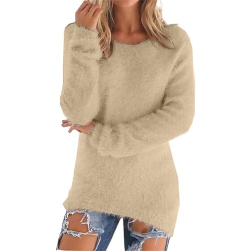 YCBMINGCAN Blitzangebote Weihnachtspullover Teddy Fleece Pullover Damen Grosse Grössen Fleecepullover Einfarbig winterpullover Warm Oberteil Casual Sweatshirt Thermo Shirt Damen von YCBMINGCAN