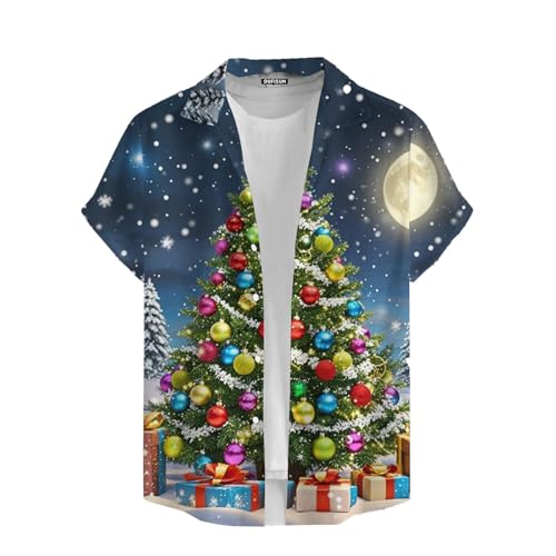 YCBMINGCAN Blitzangebote Des Tages Trachtenhemd Herren Hawaii Hemd Männer Weihnachtshemd Herren Kurzarm 3D Druck Weihnachts Freizeithemden für Herren Button Down Weihnachtsshirt Hemd Slim Fit von YCBMINGCAN