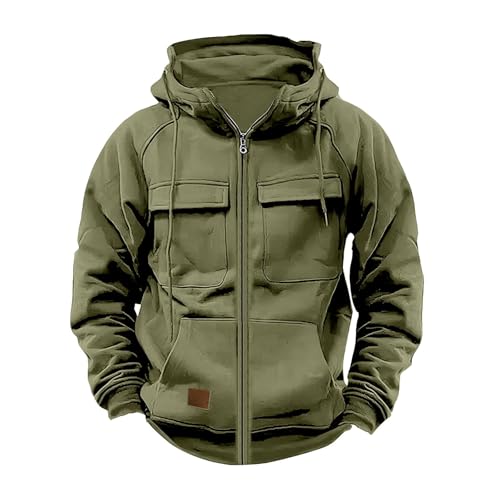 YCBMINGCAN Cargo Jacke Fall Hoodie Herren Einfarbig Langarm Sweatjacke Mit Reißverschluss Kapuzenpullover Loose Fit Tops Herren Zip Up Hoodies Männer Leicht Kapuzenjacke Outdoor (AG #1, XXL) von YCBMINGCAN