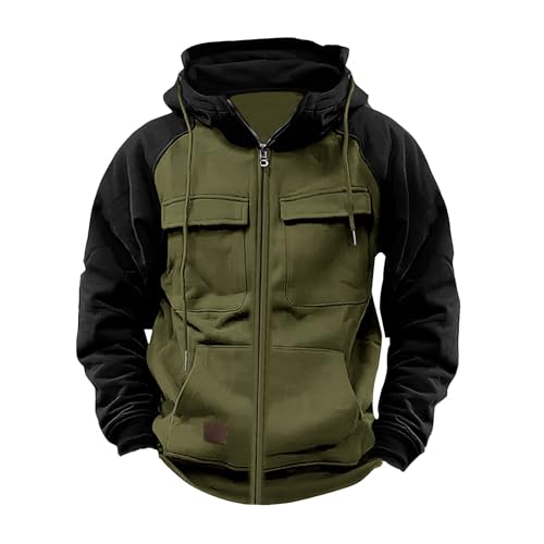 YCBMINGCAN Cargo Jacke Fall Hoodie Herren Einfarbig Langarm Sweatjacke Mit Reißverschluss Kapuzenpullover Loose Fit Tops Herren Zip Up Hoodies Männer Leicht Kapuzenjacke Outdoor Sportjacke (AG #2, L) von YCBMINGCAN