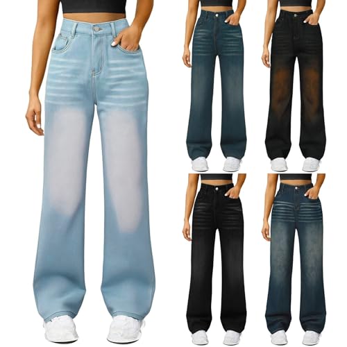 YCBMINGCAN Damen Baggy Jeans High Waist, Y2K Wide Leg Jeans, Lockere Boyfriend Hose mit Weitem Bein aus Denim, Straight Leg Freizeithose von YCBMINGCAN
