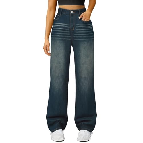 YCBMINGCAN Damen Baggy Jeans High Waist, Y2K Wide Leg Jeans, Lockere Boyfriend Hose mit Weitem Bein aus Denim, Straight Leg Freizeithose von YCBMINGCAN