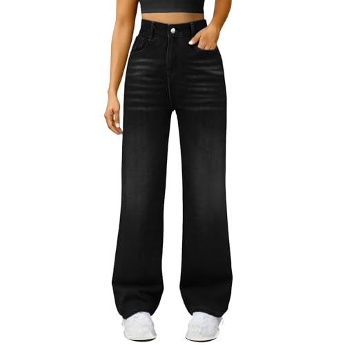 YCBMINGCAN Damen Baggy Jeans High Waist, Y2K Wide Leg Jeans, Lockere Boyfriend Hose mit Weitem Bein aus Denim, Straight Leg Freizeithose von YCBMINGCAN