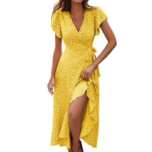 YCBMINGCAN Damen Boho Maxikleid mit Blumenmuster | V-Ausschnitt Sommerkleid für Strand & Festival | Leichtes, fließendes Strandkleid mit Schlitz | Lang von YCBMINGCAN