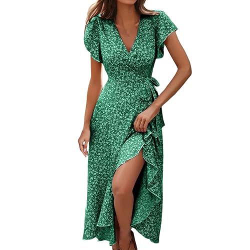 YCBMINGCAN Damen Boho Maxikleid mit Blumenmuster | V-Ausschnitt Sommerkleid für Strand & Festival | Leichtes, fließendes Strandkleid mit Schlitz | Lang von YCBMINGCAN