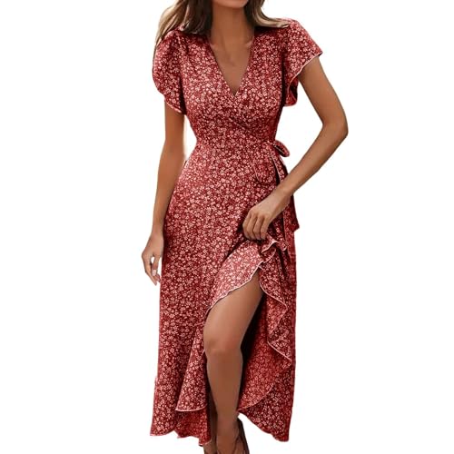 YCBMINGCAN Damen Boho Maxikleid mit Blumenmuster | V-Ausschnitt Sommerkleid für Strand & Festival | Leichtes, fließendes Strandkleid mit Schlitz | Lang von YCBMINGCAN