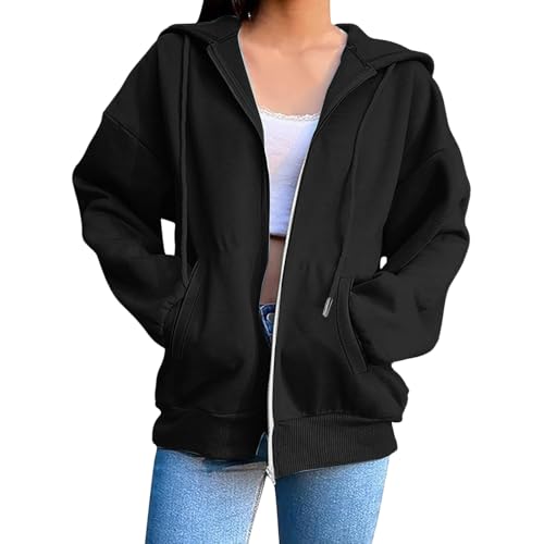 YCBMINGCAN Damen Hoodie mit Reißverschluss, Leichte Übergangsjacke für Frühling & Herbst, Sweatjacke mit Kapuze und Taschen, Klassischer Kapuzenpullover von YCBMINGCAN