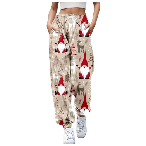 YCBMINGCAN Damen Jogginghose Weihnachten Sporthose Mit Elastischem Bund Und Taschen, Xmas Lounge Hose Christmas Trousers Sporthose Trendy Elastic Jogger Pant Leichte Bequeme Baggy Workout Loungehose von YCBMINGCAN