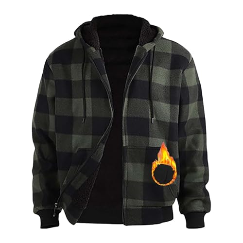 YCBMINGCAN Damen Heizjacke Herren Flanellhemd Kariert Winterjacke Langarm Fleecejacke Holzfäller Jacke Gefüttert Button Down Freizeithemd Mit Kapuze Flanell-Hemden von YCBMINGCAN