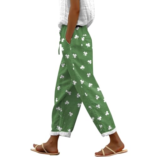 YCBMINGCAN Damen Sommer Hosen Leinenhose für Damen Lange Leichte Freizeithose Elegante Sommerhose Leicht Hoher Taille Stoffhose Freizeithosen Große Größen Hosen Strandhose Mit Taschen von YCBMINGCAN